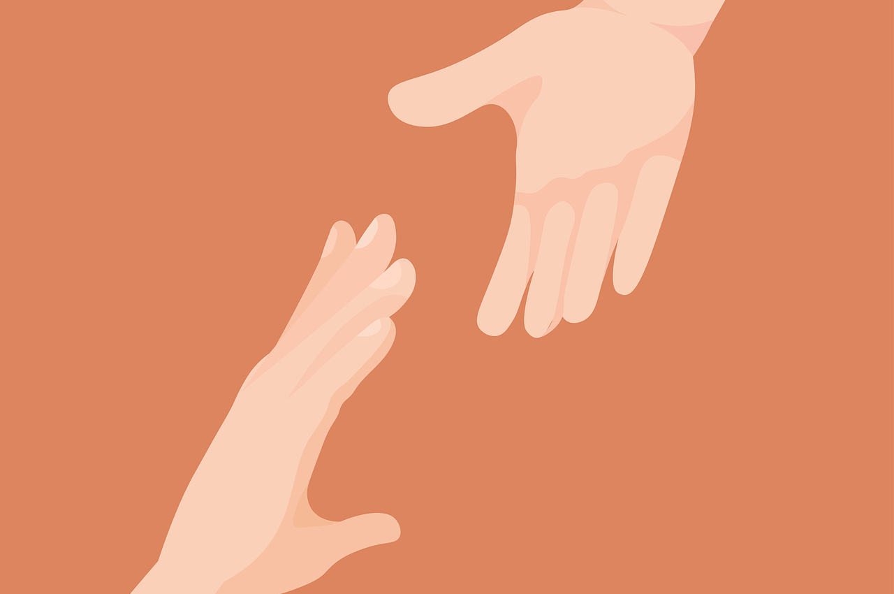 Hands reaching for each other illustration